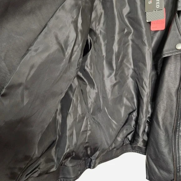 Black faux leather biker Jacket with braided details & zipper pockets womens XS - Picture 5 of 8